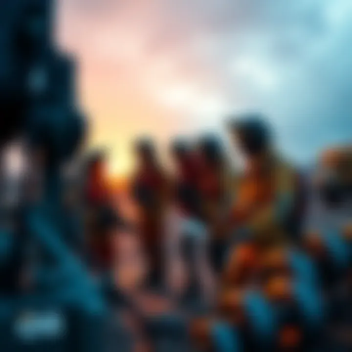 A group of OG miners working together at a mining site, showcasing their equipment and collaborative spirit