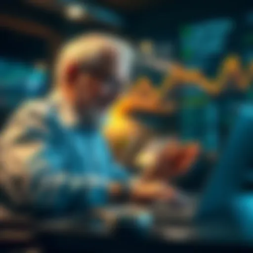 An elderly man reviews his cryptocurrency investments on a laptop, looking pleased with small gains, suggesting optimism for future growth.