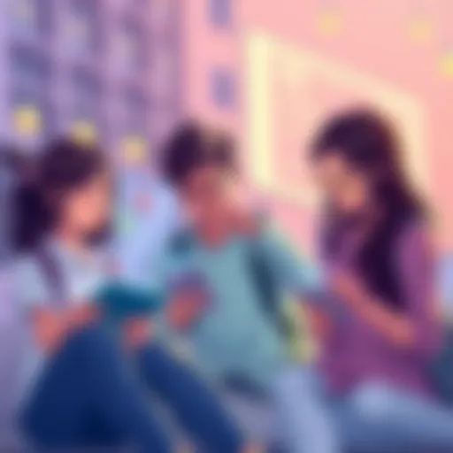Illustration of students using digital devices to access onchain student loans for education funding.