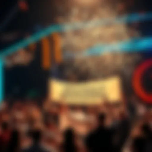 Celebration of P2Pool's ranking achievement with people holding banners and symbols of decentralization