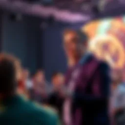 A Pantera executive speaking to an audience about investment opportunities in cryptocurrency.