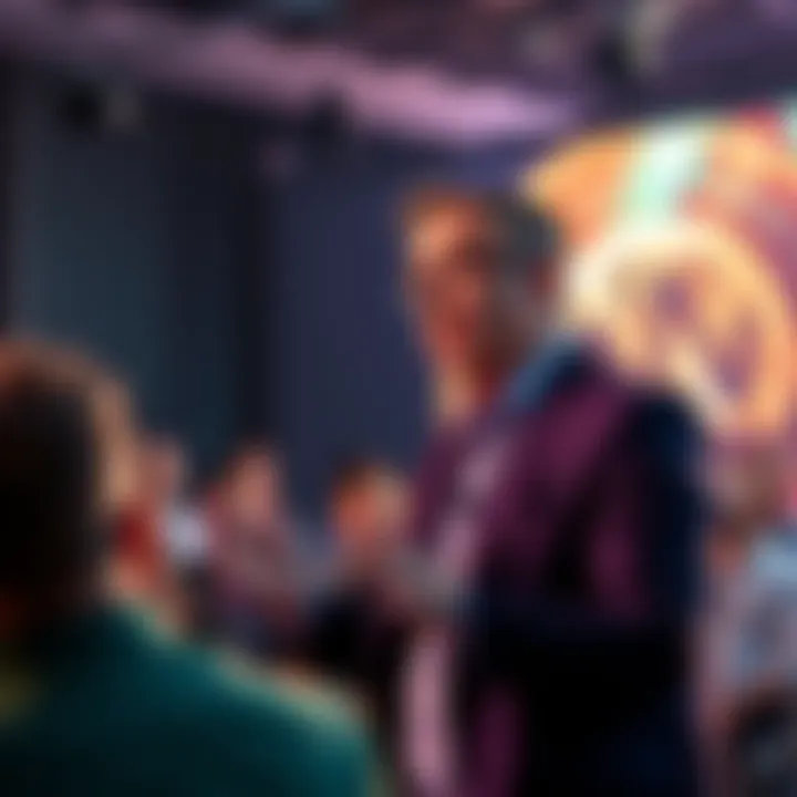 A Pantera executive speaking to an audience about investment opportunities in cryptocurrency.