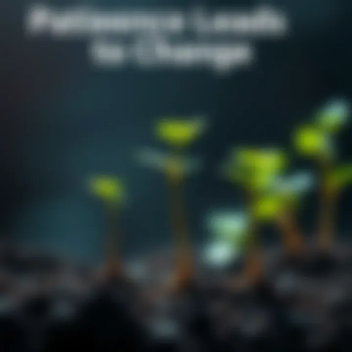 A plant growing gradually over time, showing small leaves and roots developing, symbolizing slow changes that lead to transformation.