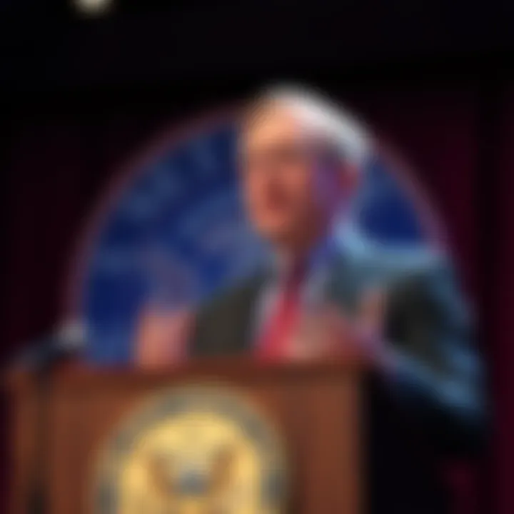 Paul Atkins discussing the SEC's regulatory impact on cryptocurrency markets at a podium