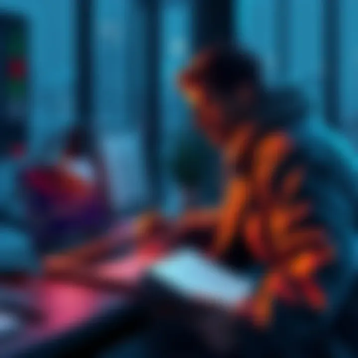 A person analyzing crypto charts, contemplating selling USDT for PAXG this winter, with a laptop showing crypto values and a notepad for notes.