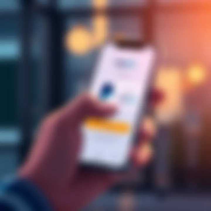 Illustration of a hand using a smartphone showing the PayPal app with cash balance increasing