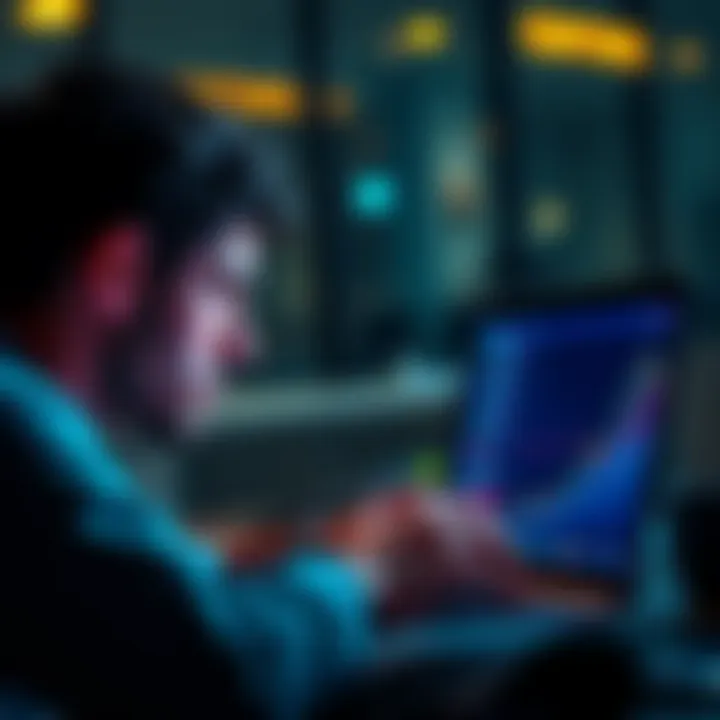A person looking worried while analyzing cryptocurrency charts on a laptop, with a community forum open on the screen.