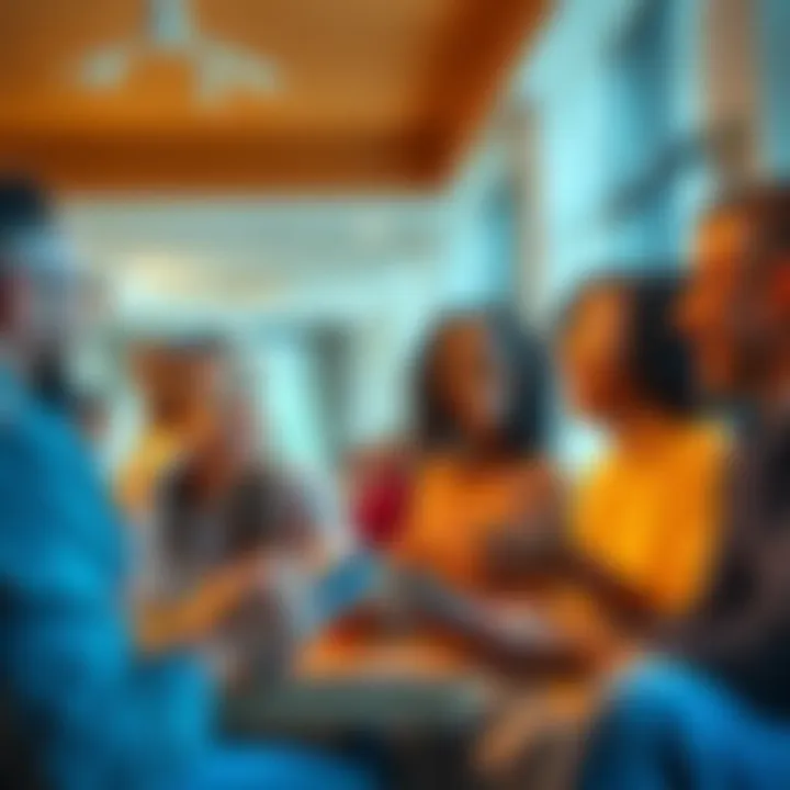 A diverse group of people of different backgrounds sharing stories and laughing together in a casual setting.
