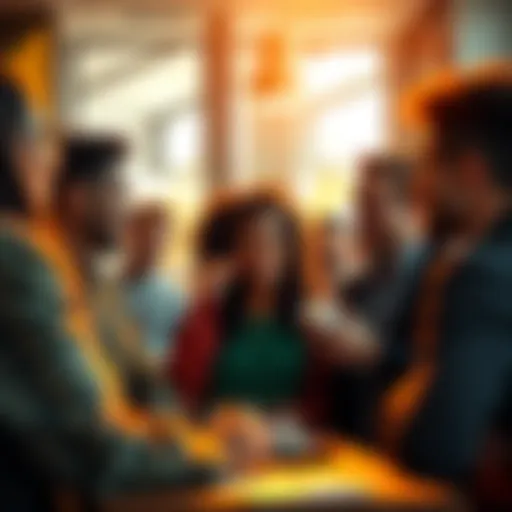 A group of diverse individuals engaged in a lively discussion, sharing ideas and supporting each other, symbolizing authentic connections in a community.
