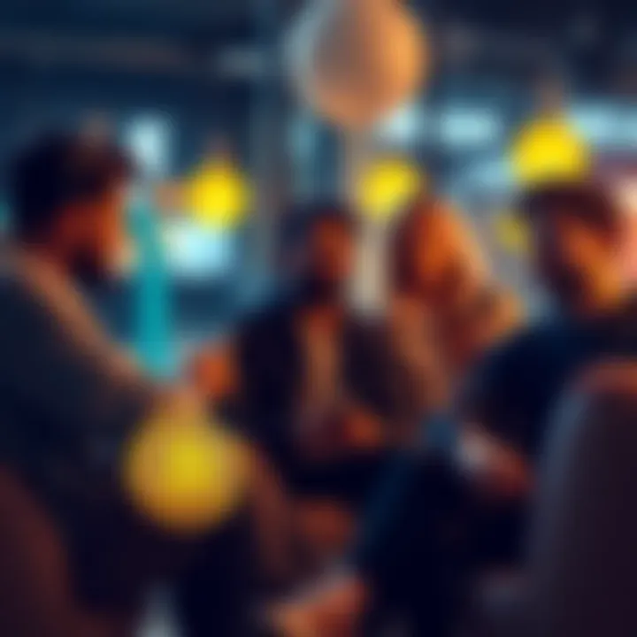 A group of people sharing thoughts about Bitcoin investment and barriers in a casual setting