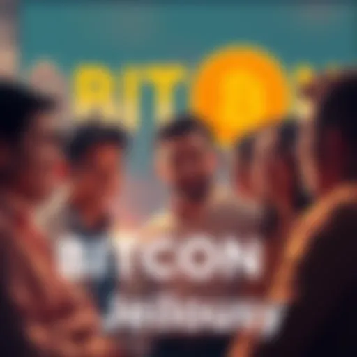 A group of people talking about Bitcoin, showing mixed emotions of enthusiasm and skepticism.