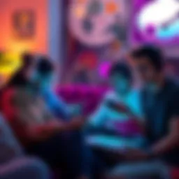 A group of people engaging in a discussion about NFTs and Bitcoin on their devices in a cozy setting