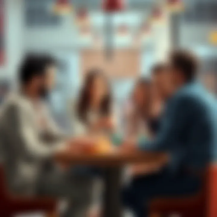 A group of people engaging in conversation while enjoying donuts at a table