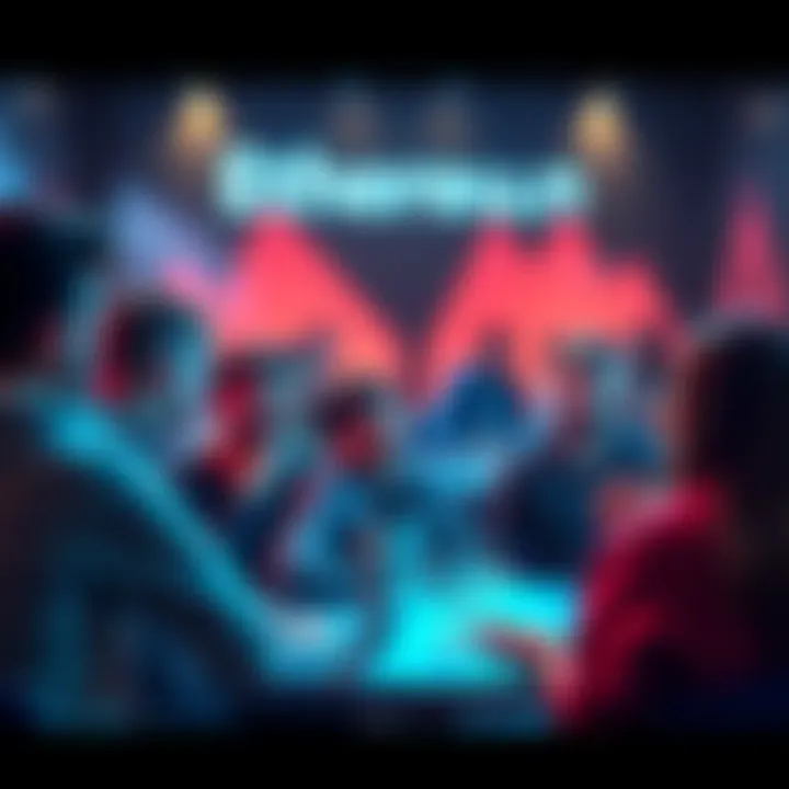 A group of people engaged in a lively discussion about Ethereum topics and prices