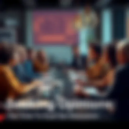 A diverse group of people engaging in a lively discussion at a table, sharing thoughts and ideas, with notebooks and coffee cups in front of them.