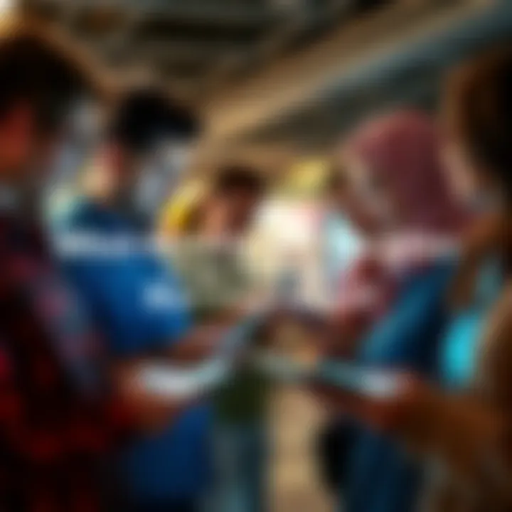 A group of diverse people engaged in taking surveys on their devices