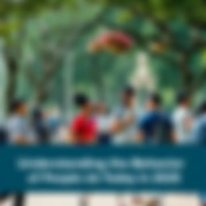 A diverse group of people interacting in a park, showcasing various modern behaviors and trends in 2025.