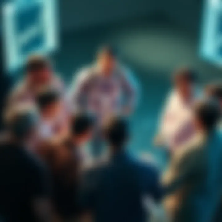 A group of people discussing past failures in a circle, illustrating the cycle of repeating mistakes in behavior.