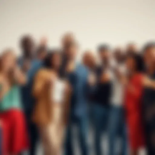 A group of diverse people standing together, smiling and encouraging each other with thumbs up, symbolizing belief and support
