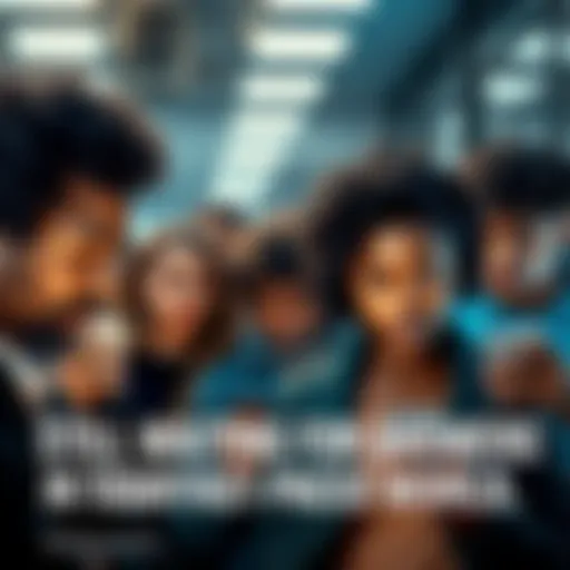 A group of diverse people looking at their phones with expressions of concern and curiosity, symbolizing the search for answers in a fast-paced world.