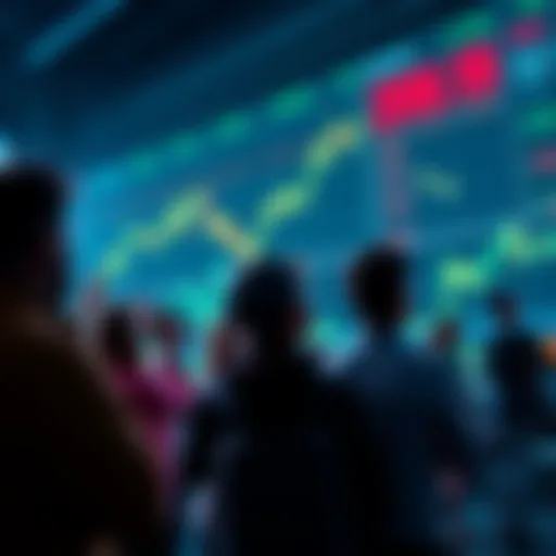 A group of people looking at charts showing rising altcoin prices with excitement