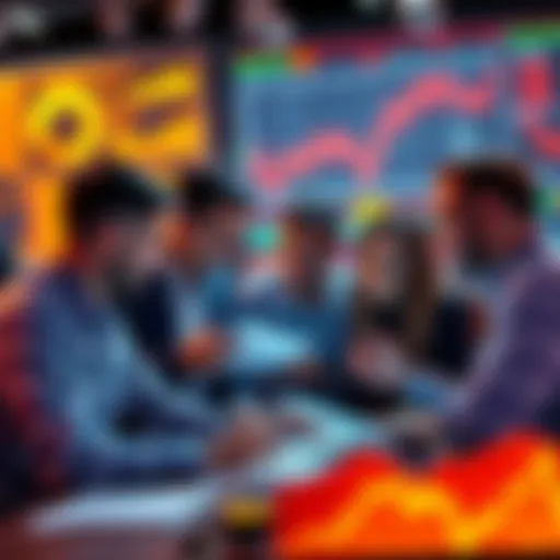 A group of people analyzing charts and discussing investment strategies related to pepe