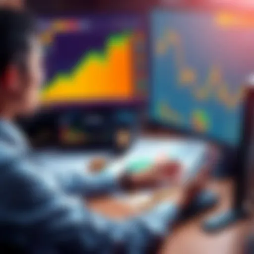 A person sits at a desk, looking at charts and data related to cryptocurrency investments, reflecting concerns about the Auto Earn program's risks.