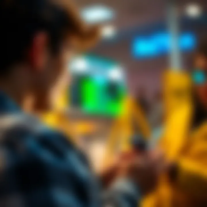 A person looking at their bank account on a smartphone, showing concern and focus