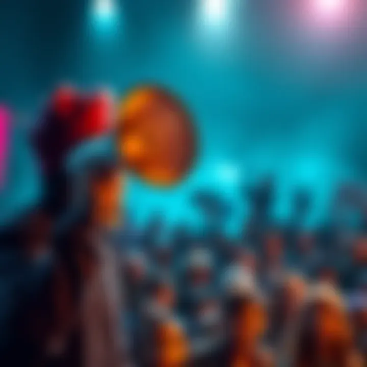 Individual speaking into a megaphone, surrounded by a diverse crowd, illustrating the power of words beyond identity