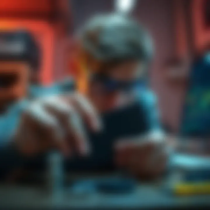 A person closely inspecting a Ledger hardware wallet for signs of tampering, with tools and a computer in the background.