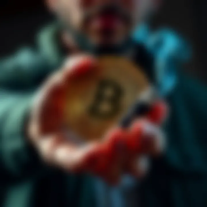 Individual holding a Bitcoin symbol with a vaping device being set aside, signifying a financial shift from vaping to investing.