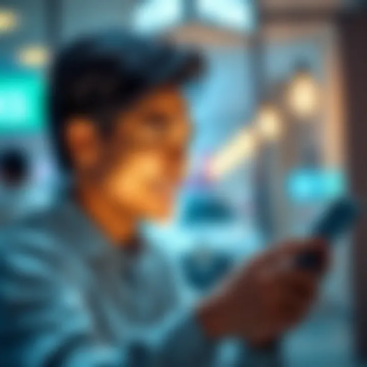 A non-US individual looks pleased while checking their payment receipt on a smartphone.