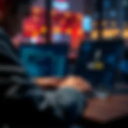A person checking their Ethereum wallet on a laptop while thinking about paying credit card bills, with 0.5 ETH displayed on the screen.