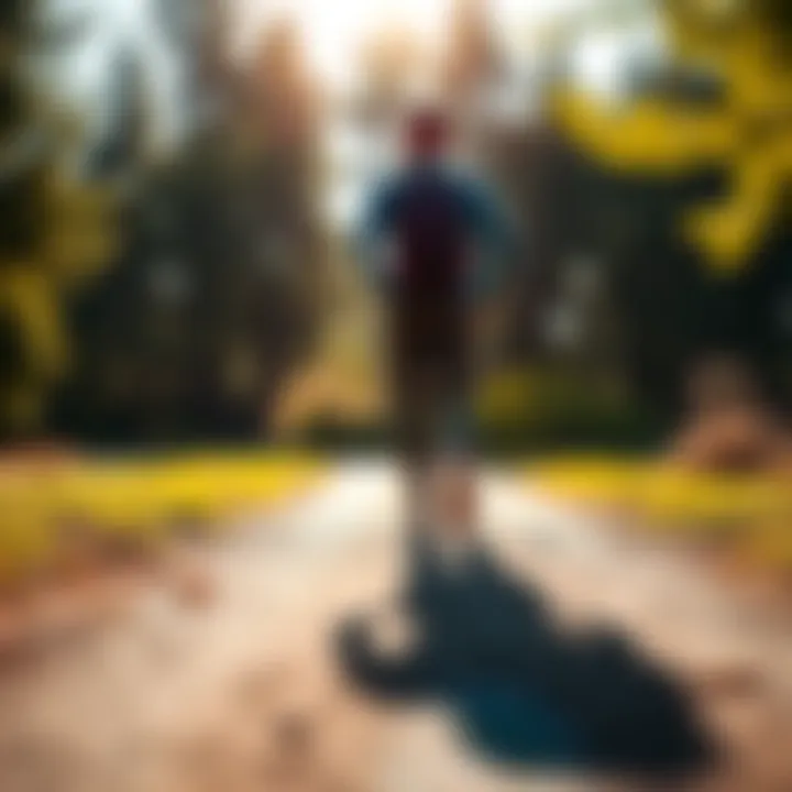 A person walking on a path surrounded by trees, enjoying the sunshine and fresh air