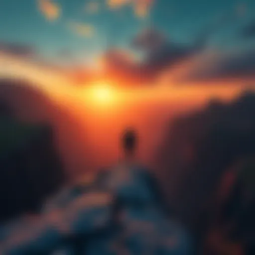 A person looking out over a vast, unknown expanse at sunset, symbolizing the urge to explore and take risks.