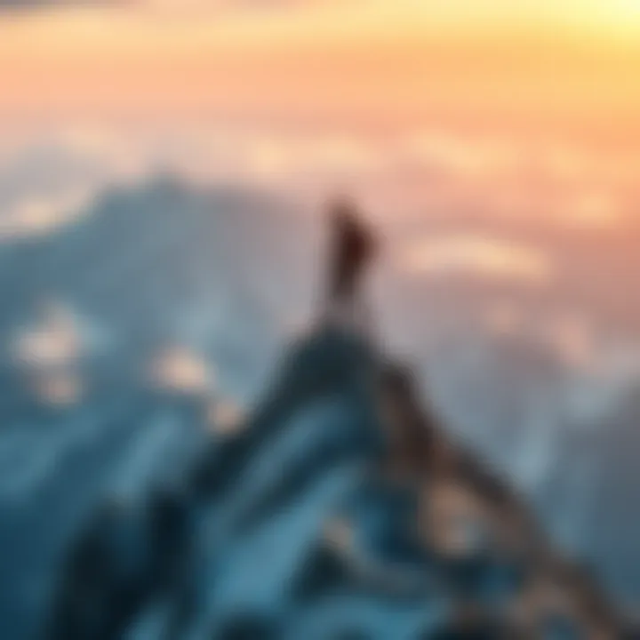 A person reaching the summit of a mountain, symbolizing achievement and higher aspirations.