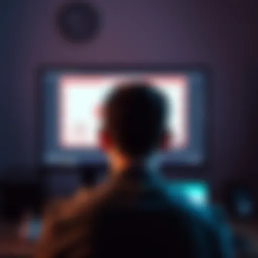 A worried individual stares at a computer screen displaying a notice about an online account ban