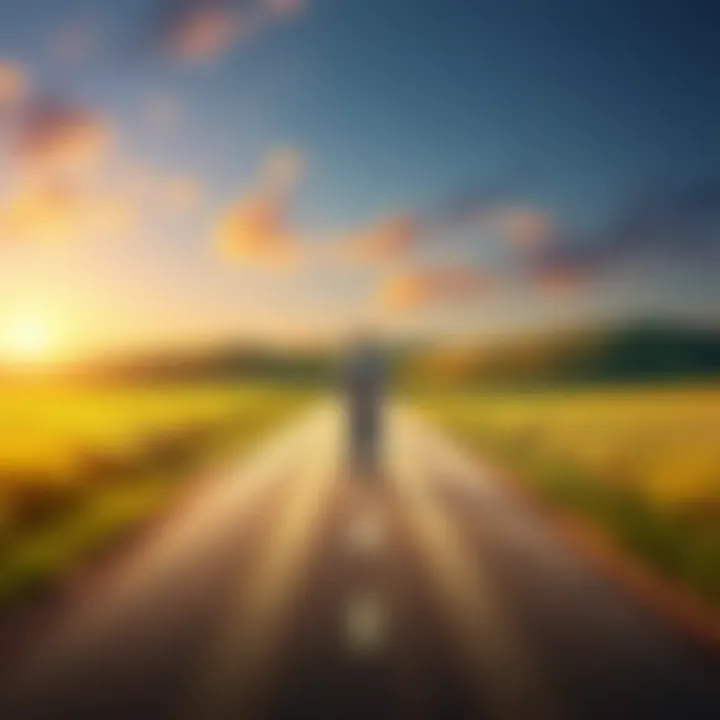 A person stands at a crossroads, looking at two different paths to decide which way to go, symbolizing decision-making in life.