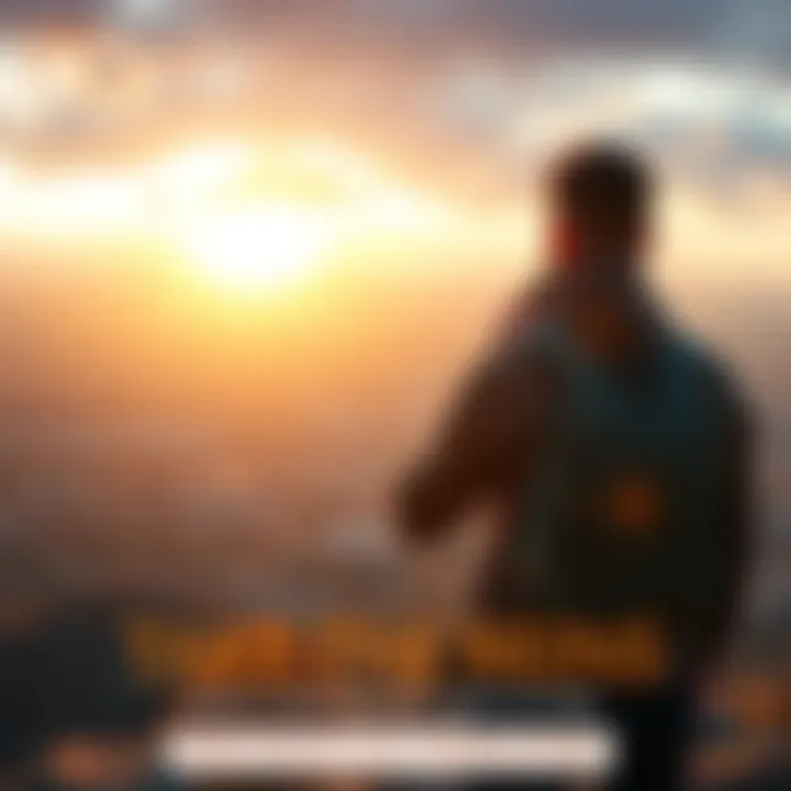 Individual standing with a compass, looking determined towards a bright horizon, representing control over their future