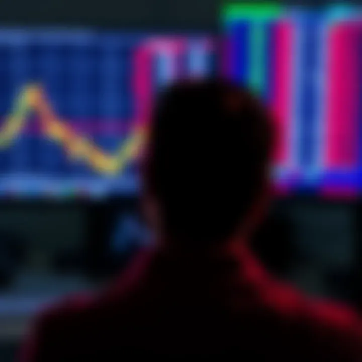A person looking away from a computer screen displaying price charts, with a relieved expression, symbolizing breaking a habit.