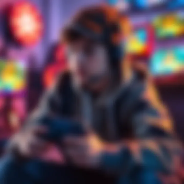 A young person focused on playing video games with a console controller in hand, surrounded by gaming accessories, reflecting the trend of gaming culture.