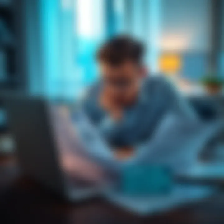 A frustrated person looking over financial paperwork with a laptop and a Revolut card on the table