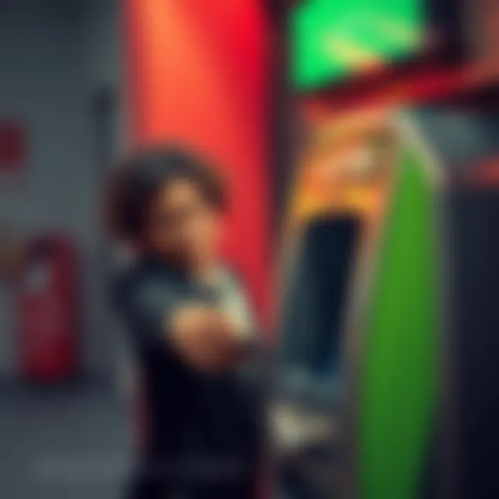Individual using an ATM to withdraw cash safely from their bank account