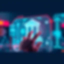 Illustration showing a person interacting with a digital bank interface focused on privacy and user identity
