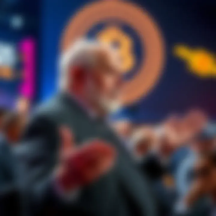 Peter Schiff speaking critically about Bitcoin at the Bitcoin 2025 event with an engaged audience