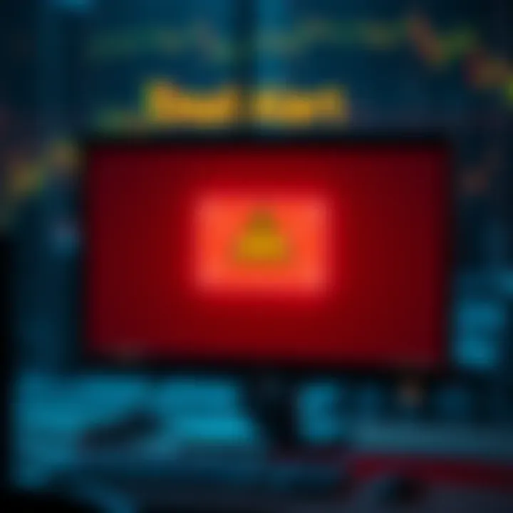 A computer screen displaying a warning about a phishing email with a caution symbol