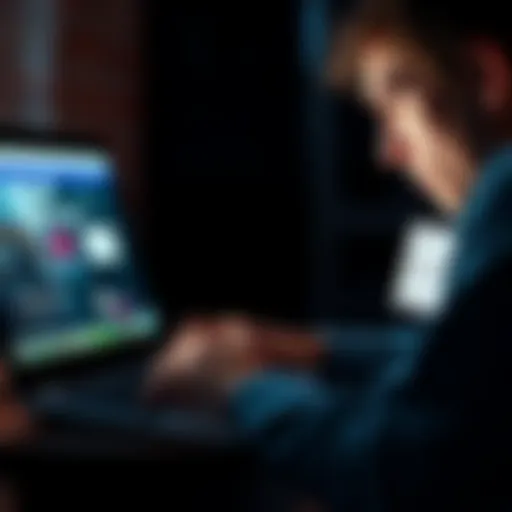 A user looking worried while using a laptop with a fake Booking.com site on the screen and a messaging app open showing no support from Revolut.