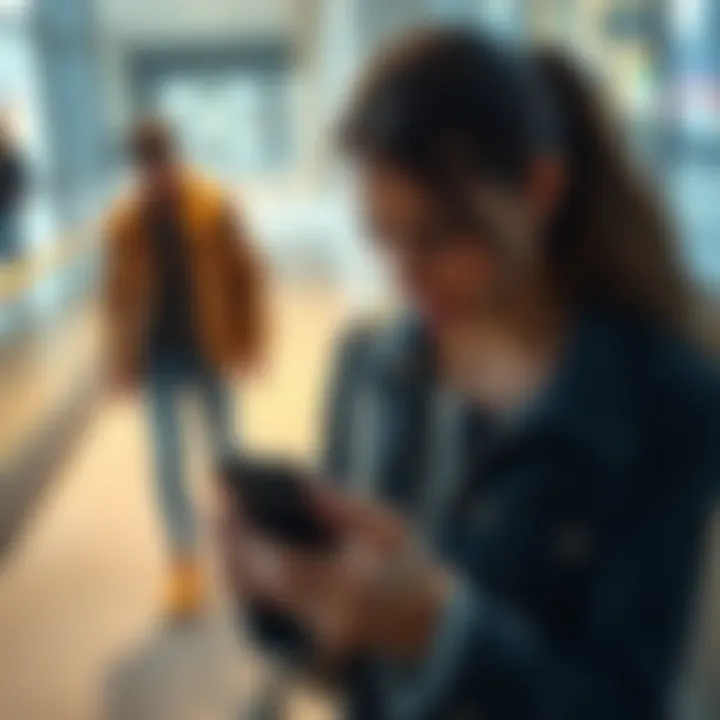 A person looks shocked and upset while holding their empty wallet and a smartphone. The background shows a blurred friend walking away.