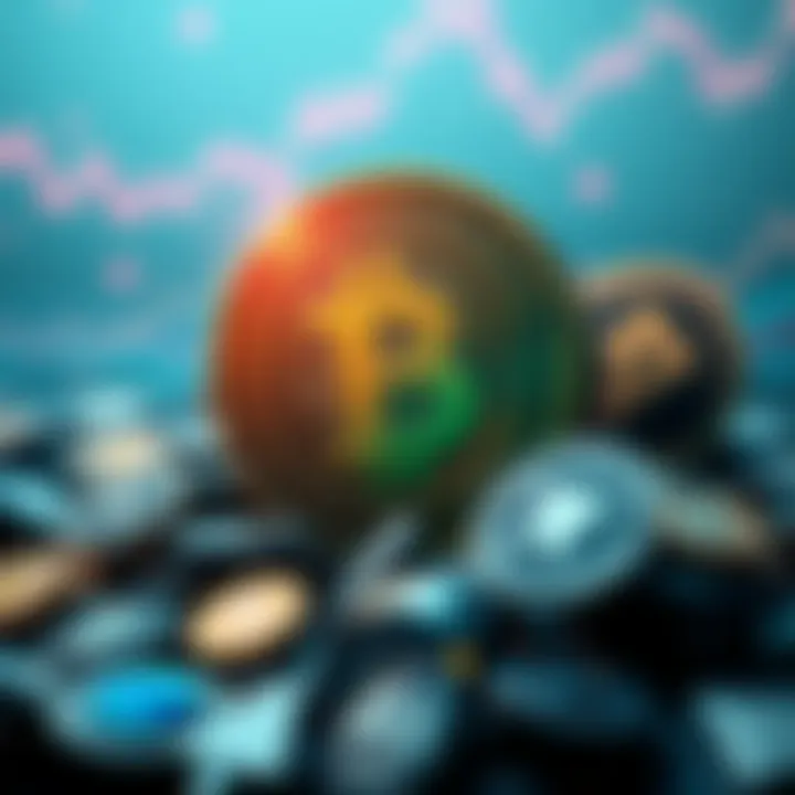 A graphic showing PI Coin struggling in value while various meme coins are rising. Different coins represented with their logos, showcasing the contrast in performance.