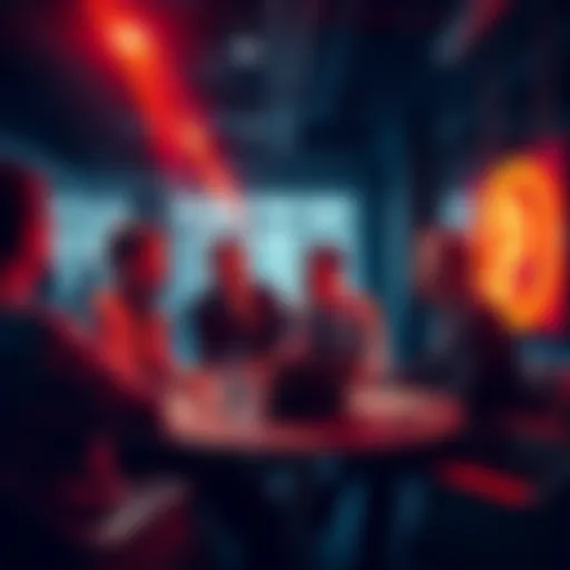 Group of pioneers passionately discussing the future of Pi cryptocurrency in a modern office setting.